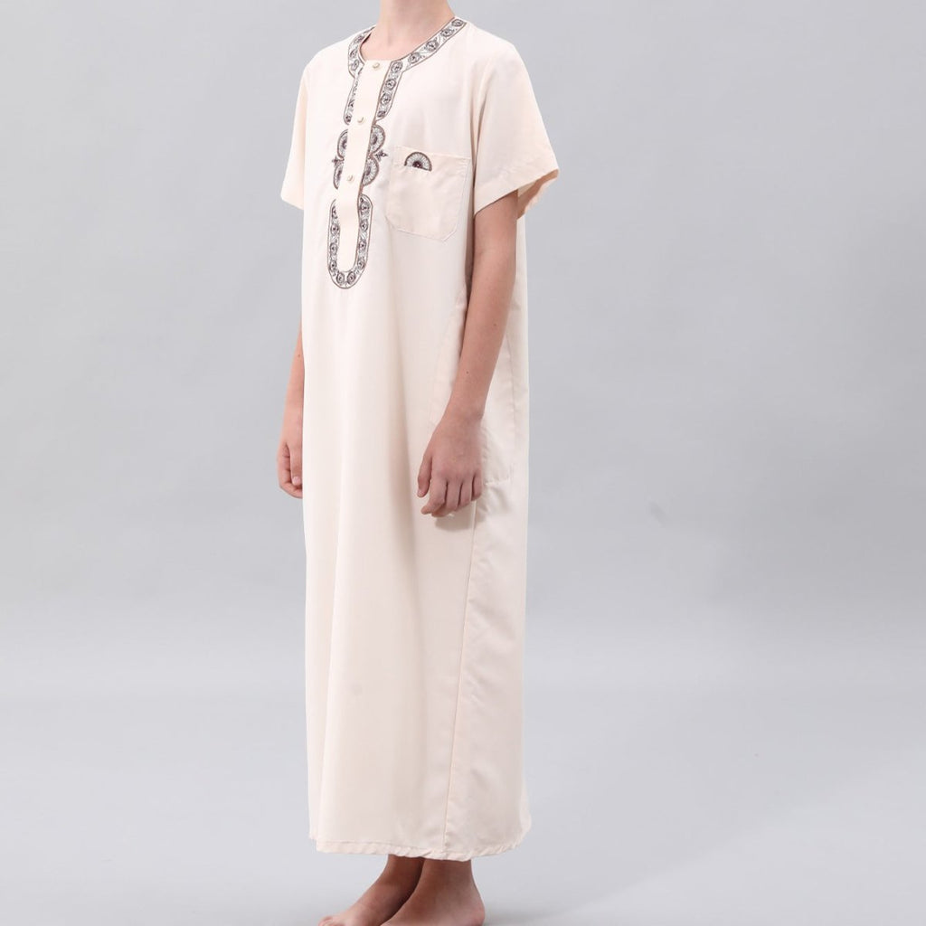 Boys' Embroidered Thobe with Chest Pocket(MKB026)