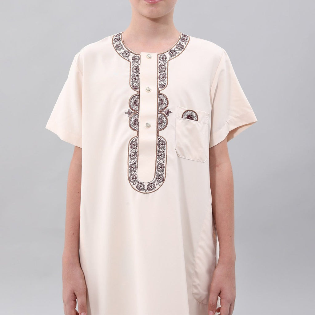 Boys' Embroidered Thobe with Chest Pocket(MKB026)