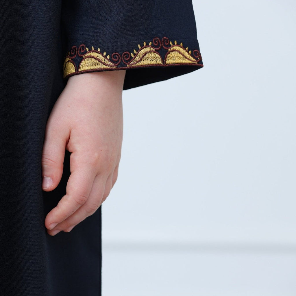 Boys Embroidered Thobe with Gold Trim(MKB017)