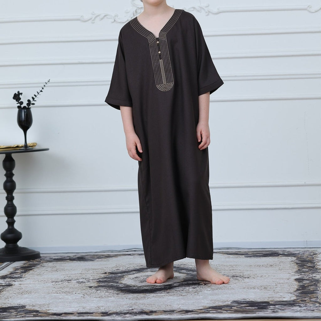 Boys' Embroidered Thobe with Pockets(MKB023)