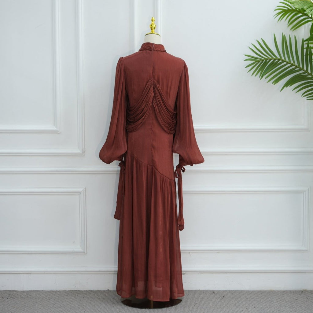 Braided Collar Ruched Fringe Maxi Dress(MS406)