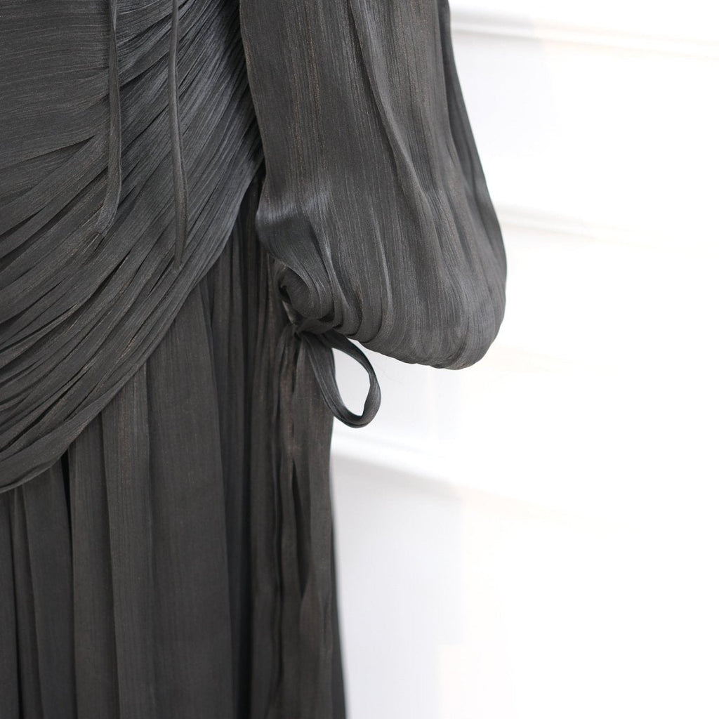 Braided Collar Ruched Fringe Maxi Dress(MS406)