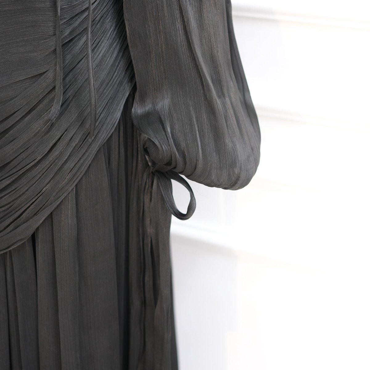 Braided Collar Ruched Fringe Maxi Dress(MS406)