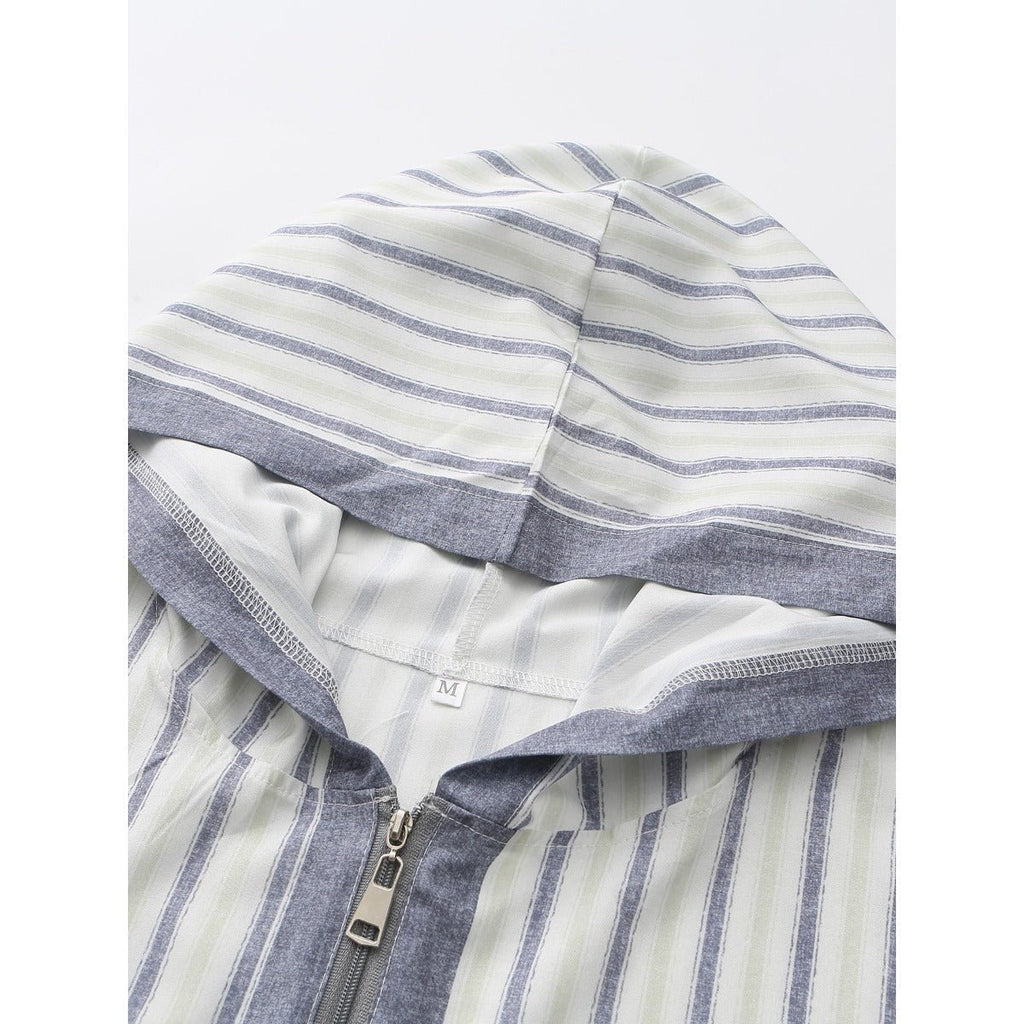 Breathable 3D Digital Print Striped Thobe Men's Loose Fit Short Sleeve Muslim Robe with V-Neck (MT033)