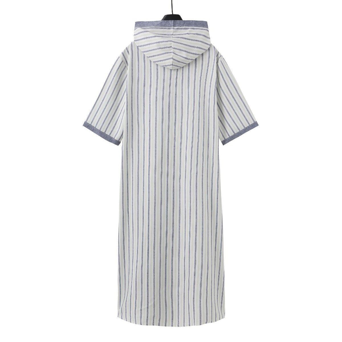 Breathable 3D Digital Print Striped Thobe Men's Loose Fit Short Sleeve Muslim Robe with V-Neck (MT033)