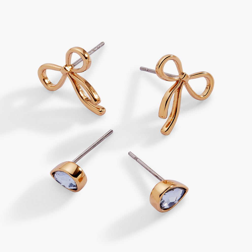 Bow & Teardrop Stud Earring Set
