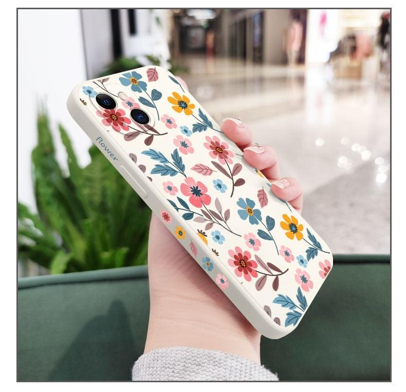 Brilliant Flowers Phone Case For iPhone 14 13 Pro Max Mini Cute Multicolored Flowers Pattern Cover Slim Silicone Shockproof Bumper Back Cover