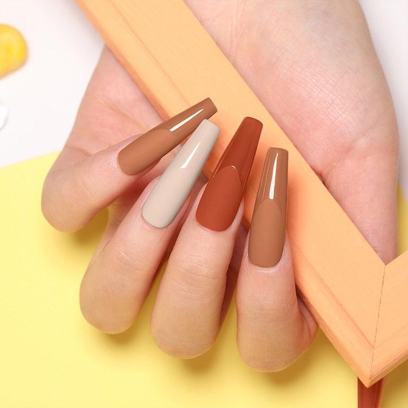 Brown Blue Gel Nail Polish UV LED Autumn Winter Series Matte And Glossy Colors Elegant Stylish Design For Womens