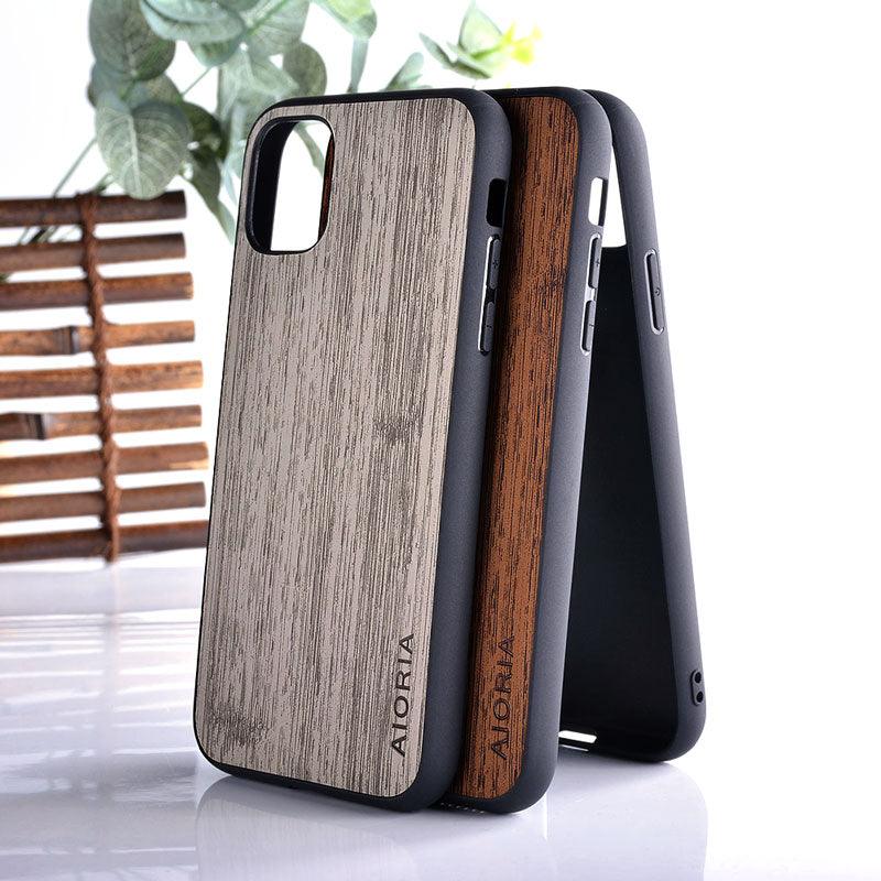 Brown Simple Easy Grip Wooden Design Slim Case for iPhone 11 14 12 13 Pro XS Max x XR mini SE2 SE 7 6 8 6s Plus Cover Wood Bamboo Pattern Leather Vintage Case