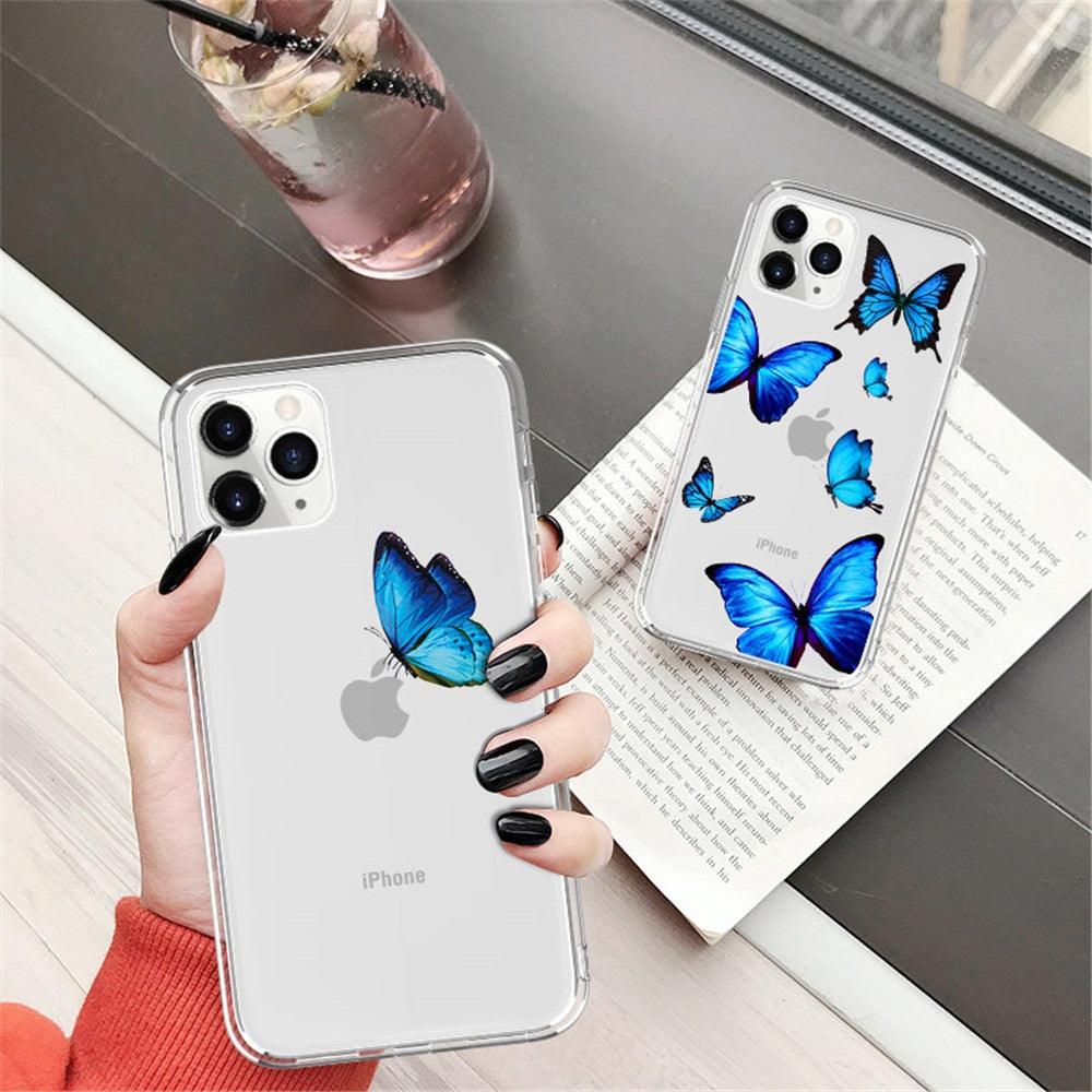 Butterfly Soft Clear Protection Case For iPhone Soft Cover For iPhone 11 12 13 14 Pro Max Mini Crystal Clear Cute Shockproof Slim Fit Bumper Protective Cover Colorful Butterfly Design Case For Girls