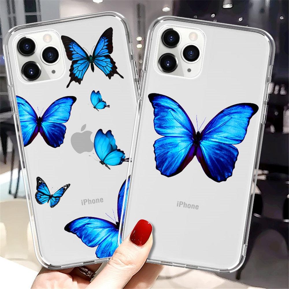 Butterfly Soft Clear Protection Case For iPhone Soft Cover For iPhone 11 12 13 14 Pro Max Mini Crystal Clear Cute Shockproof Slim Fit Bumper Protective Cover Colorful Butterfly Design Case For Girls
