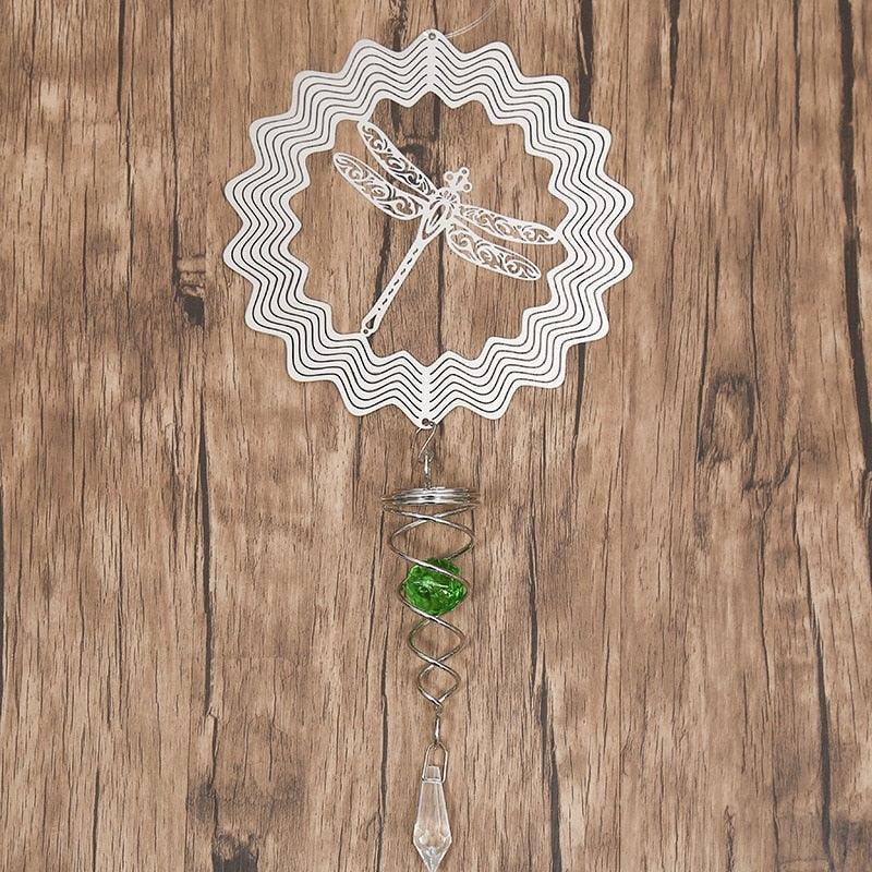 Butterfly Wind Spinner Hanging With Gazing Ball Spiral Tail 3D Metal Rotating Outdoor Stainless Steel Butterfly Metal Wind Chime Christmas Pendant Hanging Spiral Wind-chimes Garden Yard Home Decor
