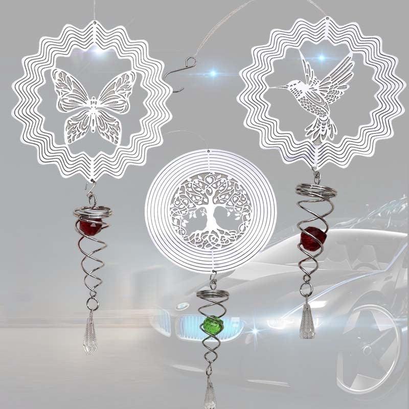 Butterfly Wind Spinner Hanging With Gazing Ball Spiral Tail 3D Metal Rotating Outdoor Stainless Steel Butterfly Metal Wind Chime Christmas Pendant Hanging Spiral Wind-chimes Garden Yard Home Decor
