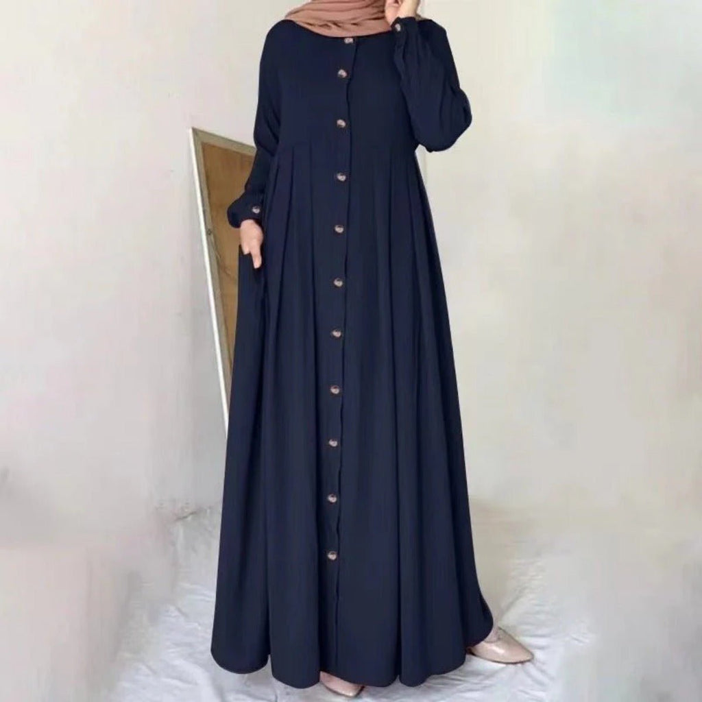 Button-Down Pleated Robe Maxi Dress | Loose Fit Modest Abaya (MA181)