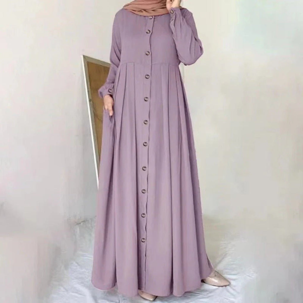 Button-Down Pleated Robe Maxi Dress | Loose Fit Modest Abaya (MA181)