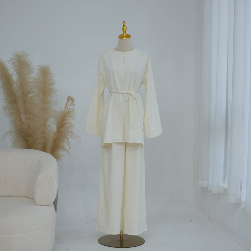 Button-Front Longline Top & Wide-Leg Trouser Set(MS456)