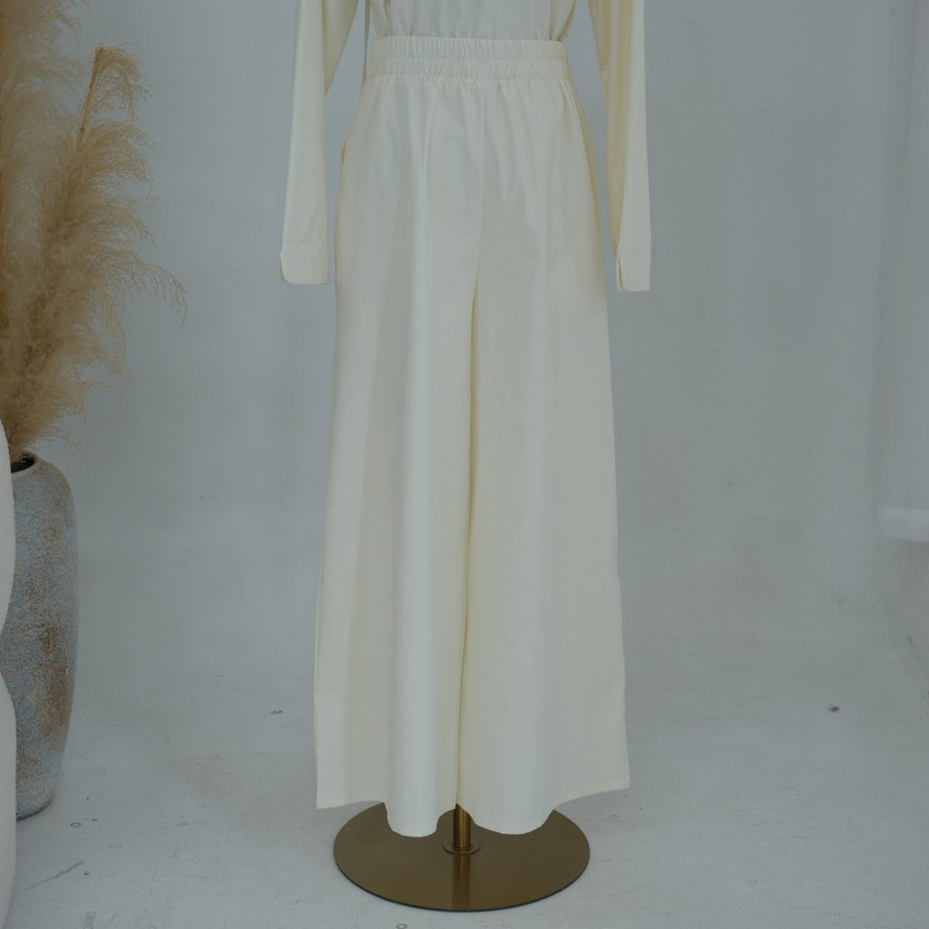 Button-Front Longline Top & Wide-Leg Trouser Set(MS456)