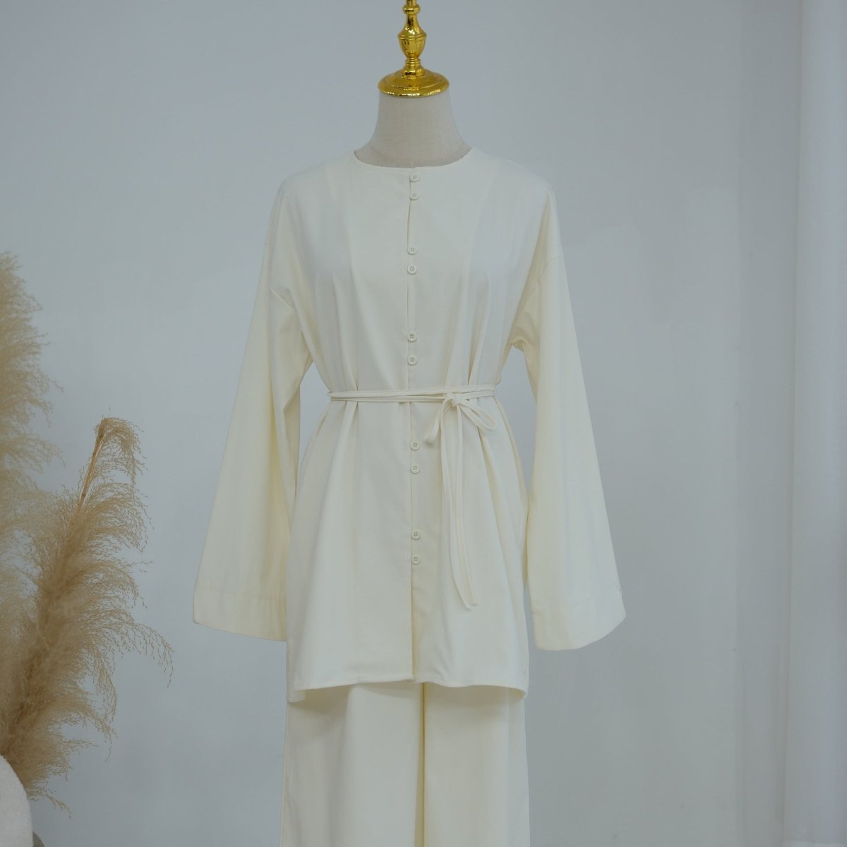 Button-Front Longline Top & Wide-Leg Trouser Set(MS456)