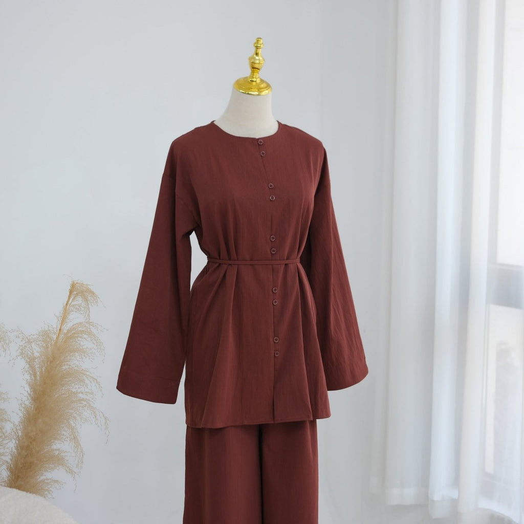 Button-Front Longline Top & Wide-Leg Trouser Set(MS456)