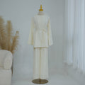Button-Front Longline Top & Wide-Leg Trouser Set(MS456)