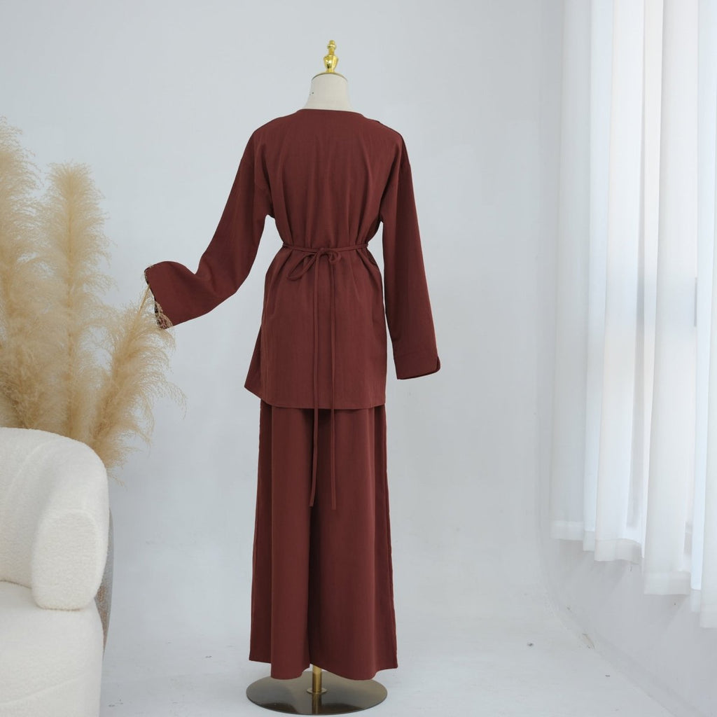 Button-Front Longline Top & Wide-Leg Trouser Set(MS456)