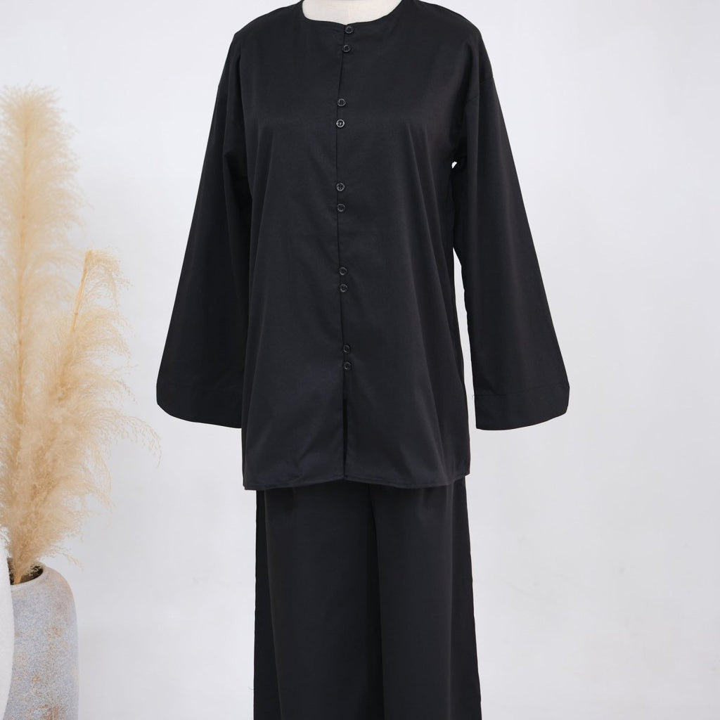 Button-Front Longline Top & Wide-Leg Trouser Set(MS456)