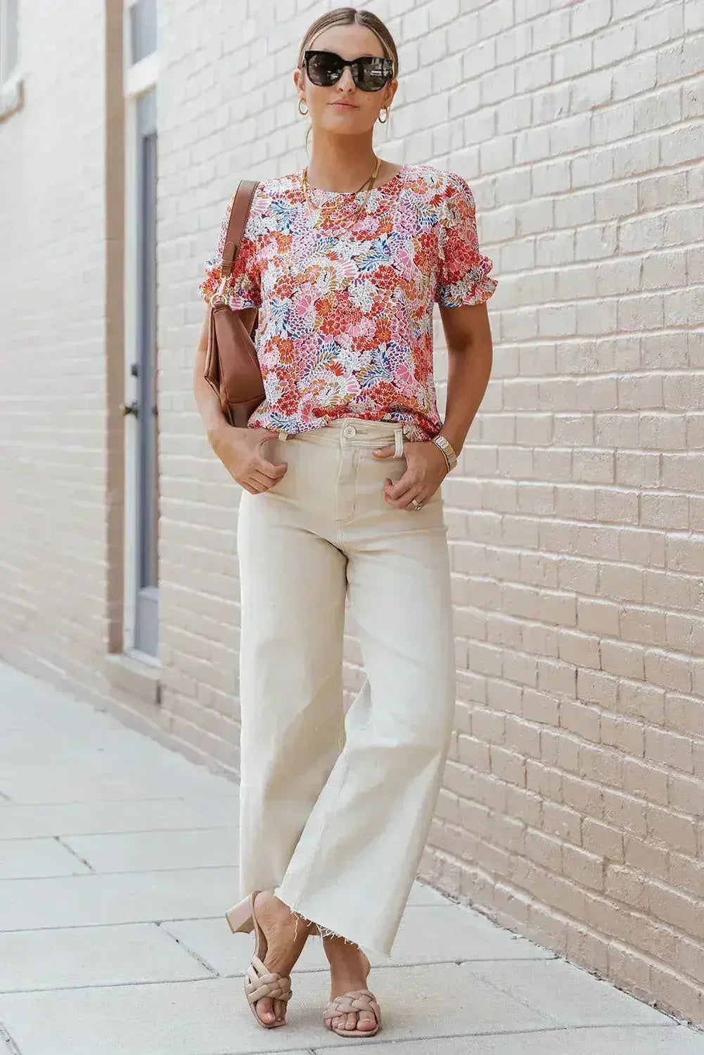 Floral Bubble Sleeve Blouse - Multicolor Print Top | Femstylo