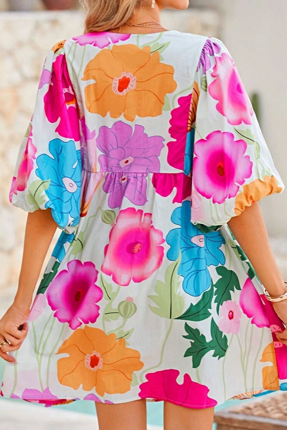 Modern Floral Print Tie Neck Dress Elegant & Timeless Colorful Dress