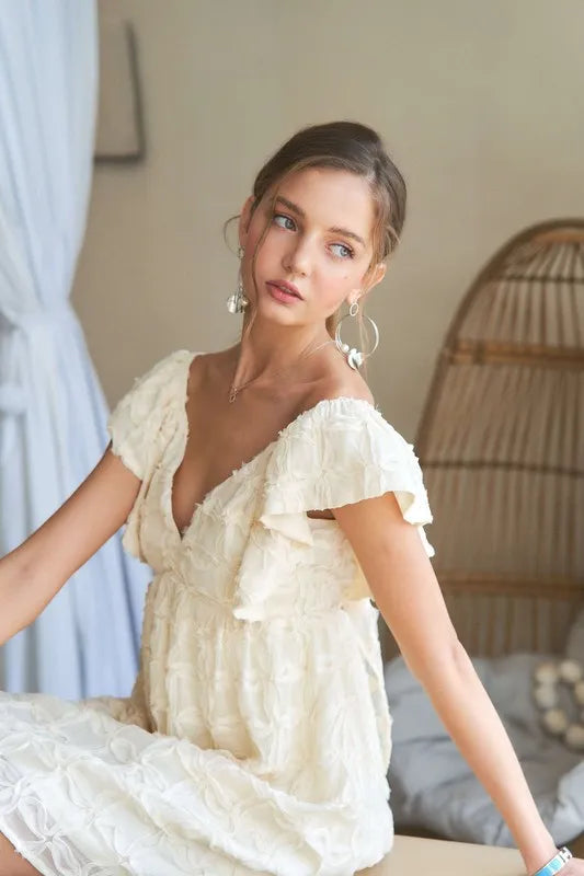 Tie Back V-Neck Ruffle Sleeve Summer Dress For Women – Elegant, Chic & Trendy V-Neck Fluttering Dress with Ruffles & Tie Detail