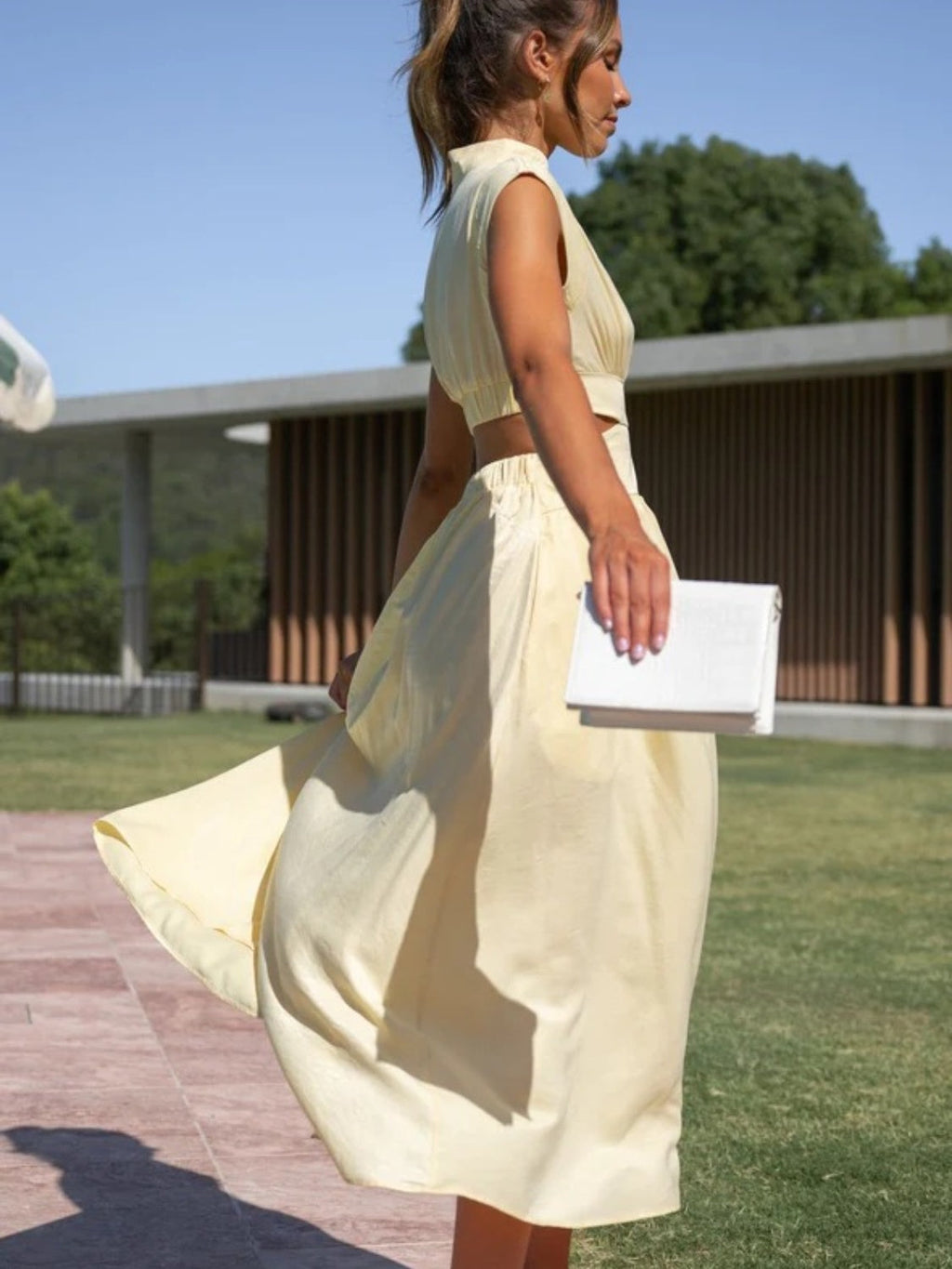Modern Cutout Mock Neck Sleeveless Ruched Dress Elegant Dress For Women