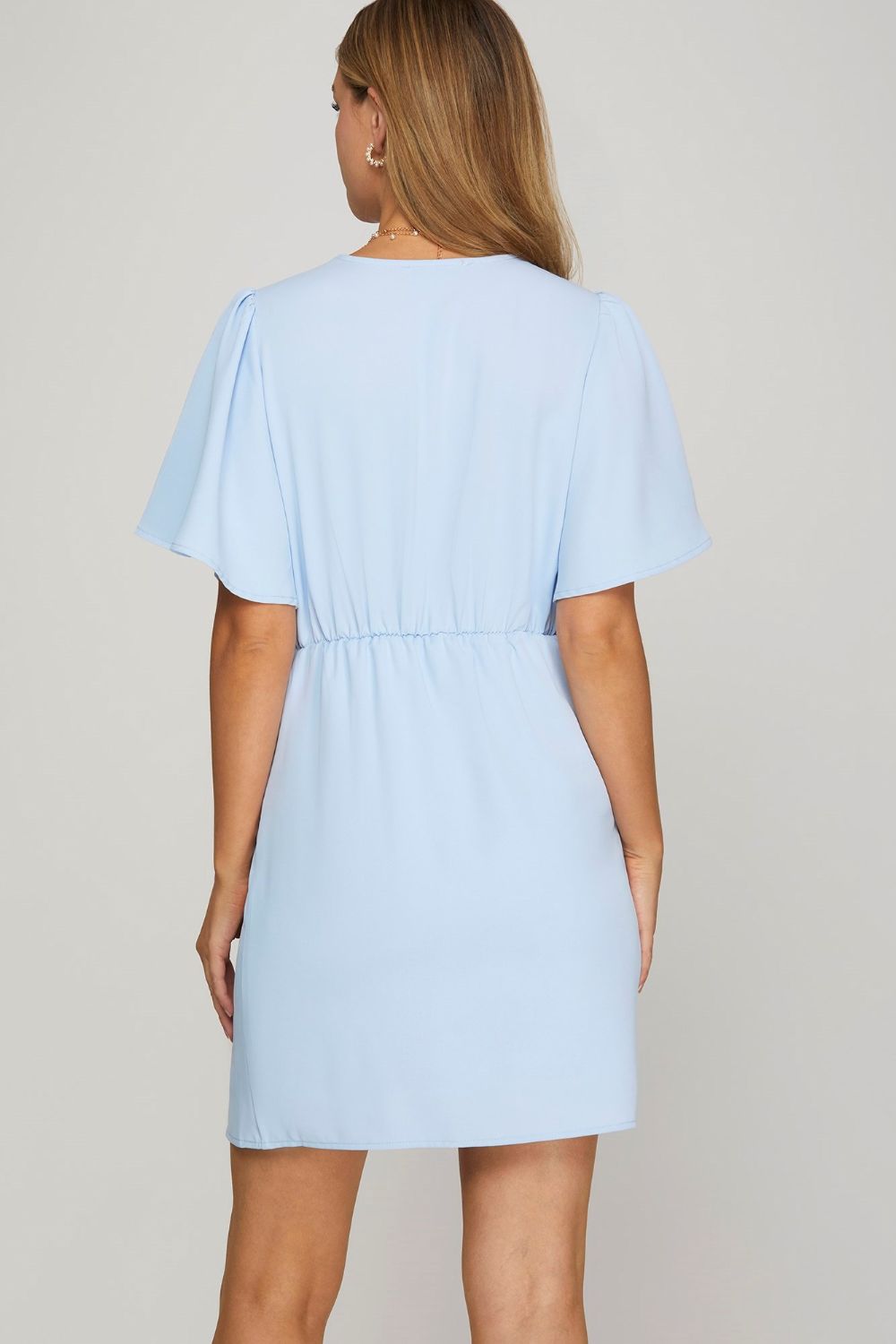 Ruffled Surplice Short Flutter Sleeve Mini Dress For Women – Playful and Feminine Surplice Mini Dress with Flutter Sleeves