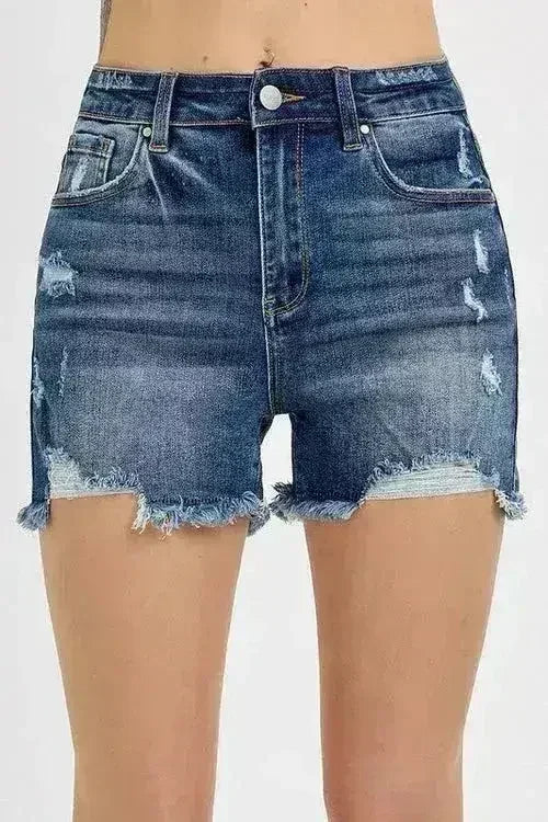 Distressed Denim Shorts - Raw Hem Stretch Cotton Shorts