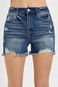 RISEN Distressed Raw Hem Denim Shorts