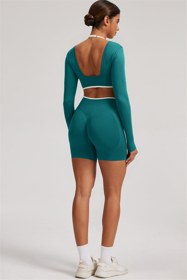 The Elevate Long Sleeve Crop top Shorts 2-Piece Set