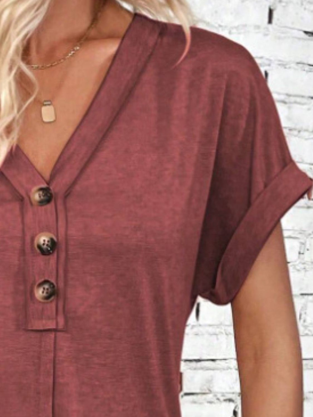 Elegant Button V-Neck Short Sleeve Dress Flattering Casual & Office Wear Simple Dress