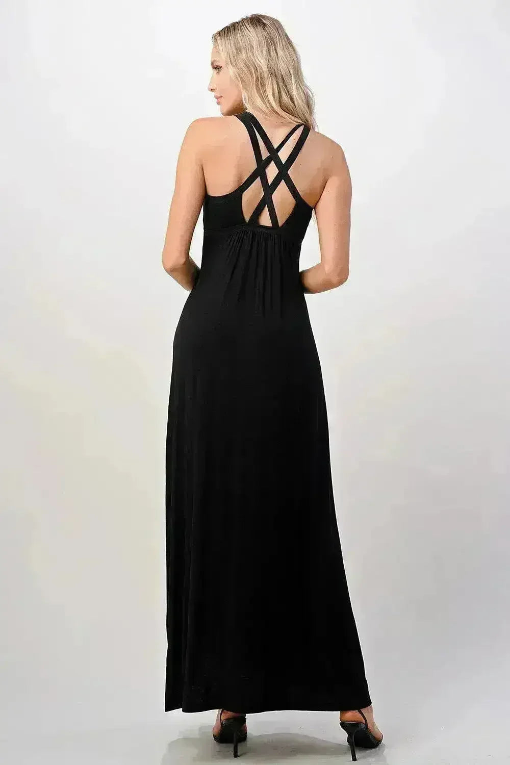 Strappy V-Neck Criss Cross Maxi Dress Flowy  - Femstylo