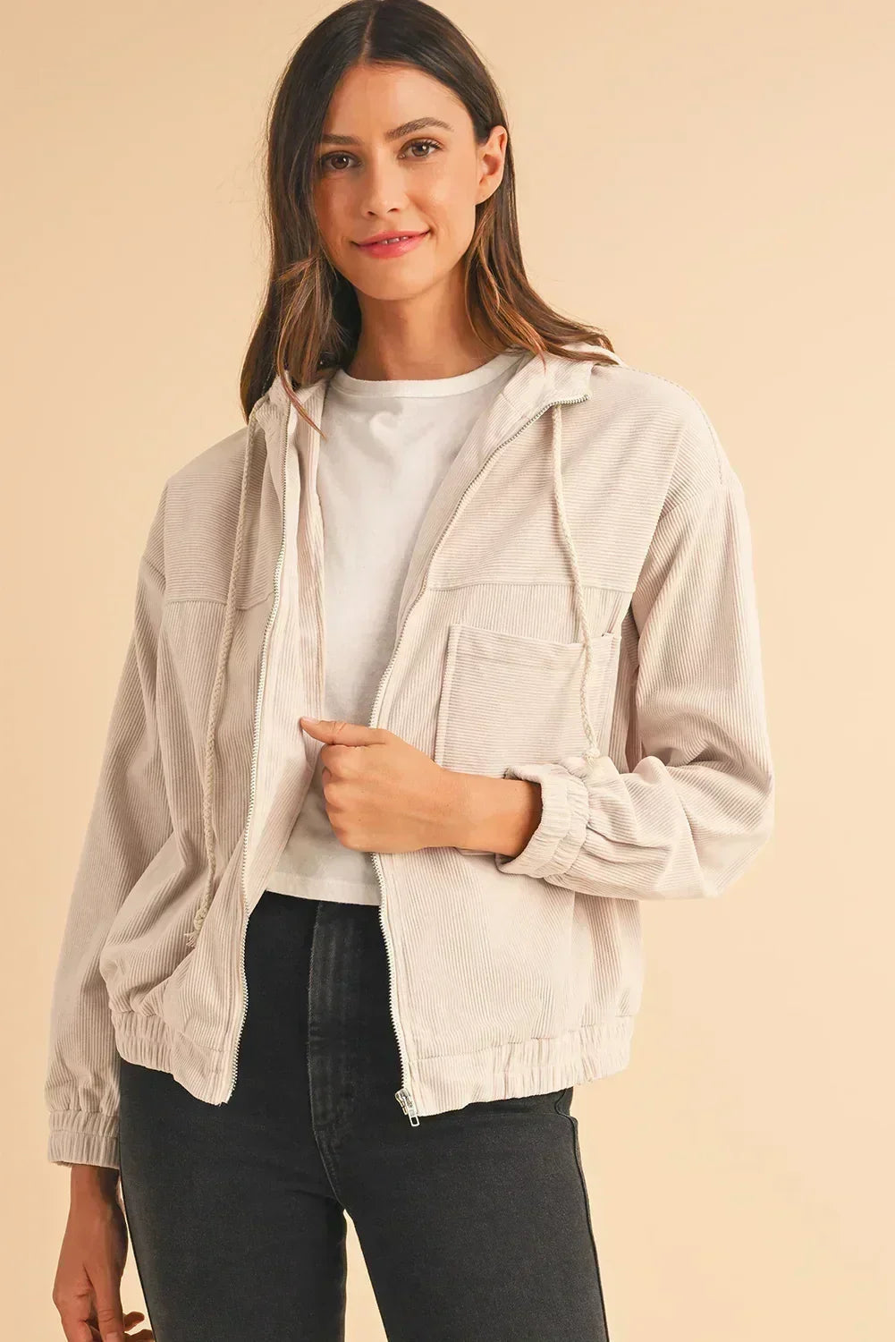 Real Teal Corduroy Zip-Up Hooded Jacket – Femstylo