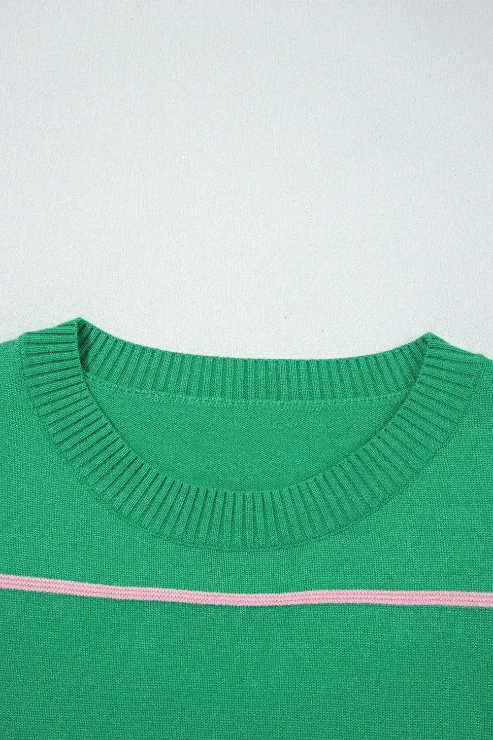 White Striped Half Sleeve Drop Shoulder Sweater