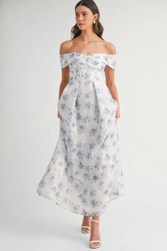 Floral Printed Off Shoulder Maxi Dress – Chic Off Shoulder Maxi Dress, Vibrant Floral Print, Beach Vacation Dress, Casual Summer Maxi Dress