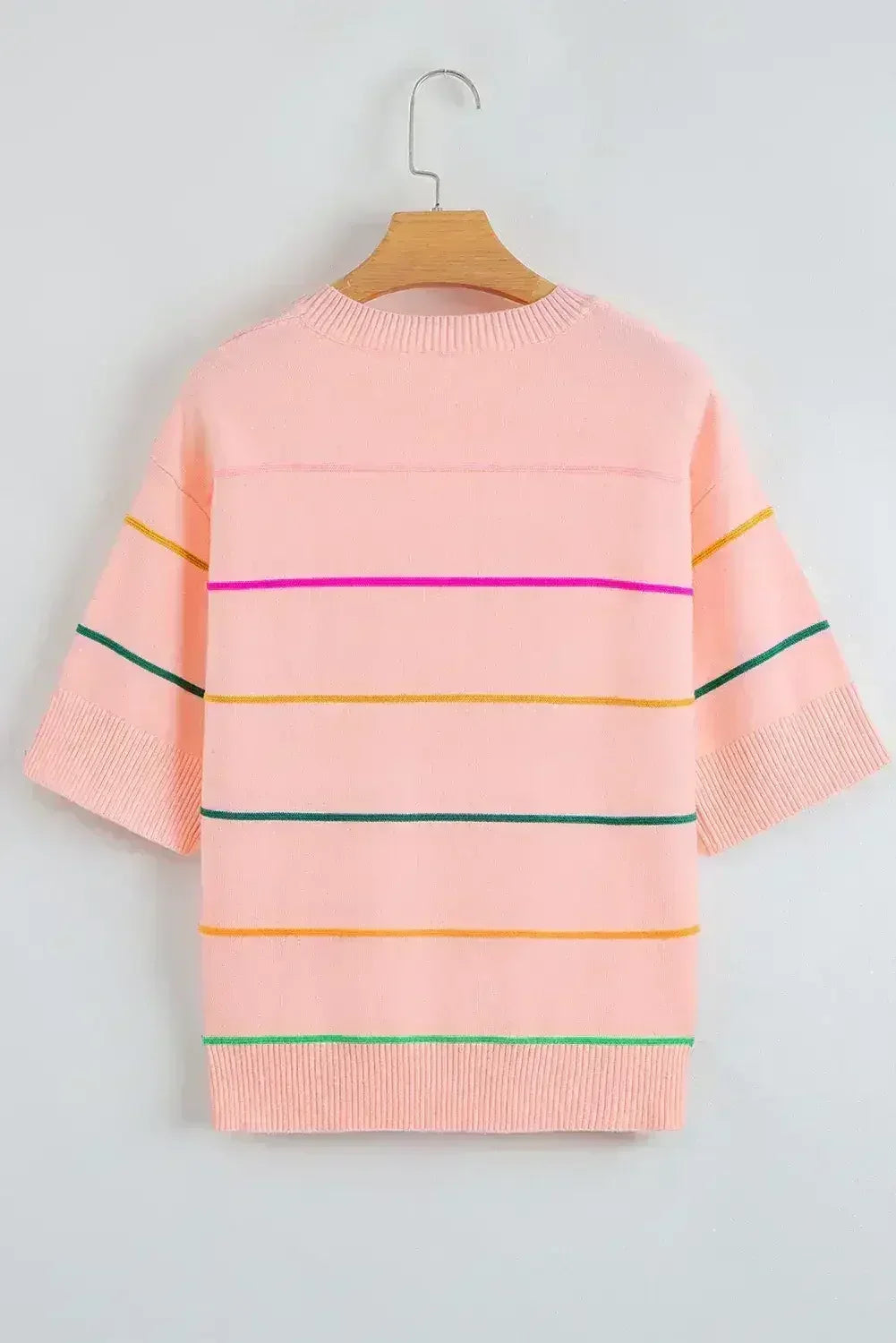 White Striped Half Sleeve Drop Shoulder Sweater