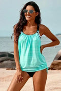 Sky Blue Tankini Swimsuit – Printed Lined Top w/ Adjustable Drawstring