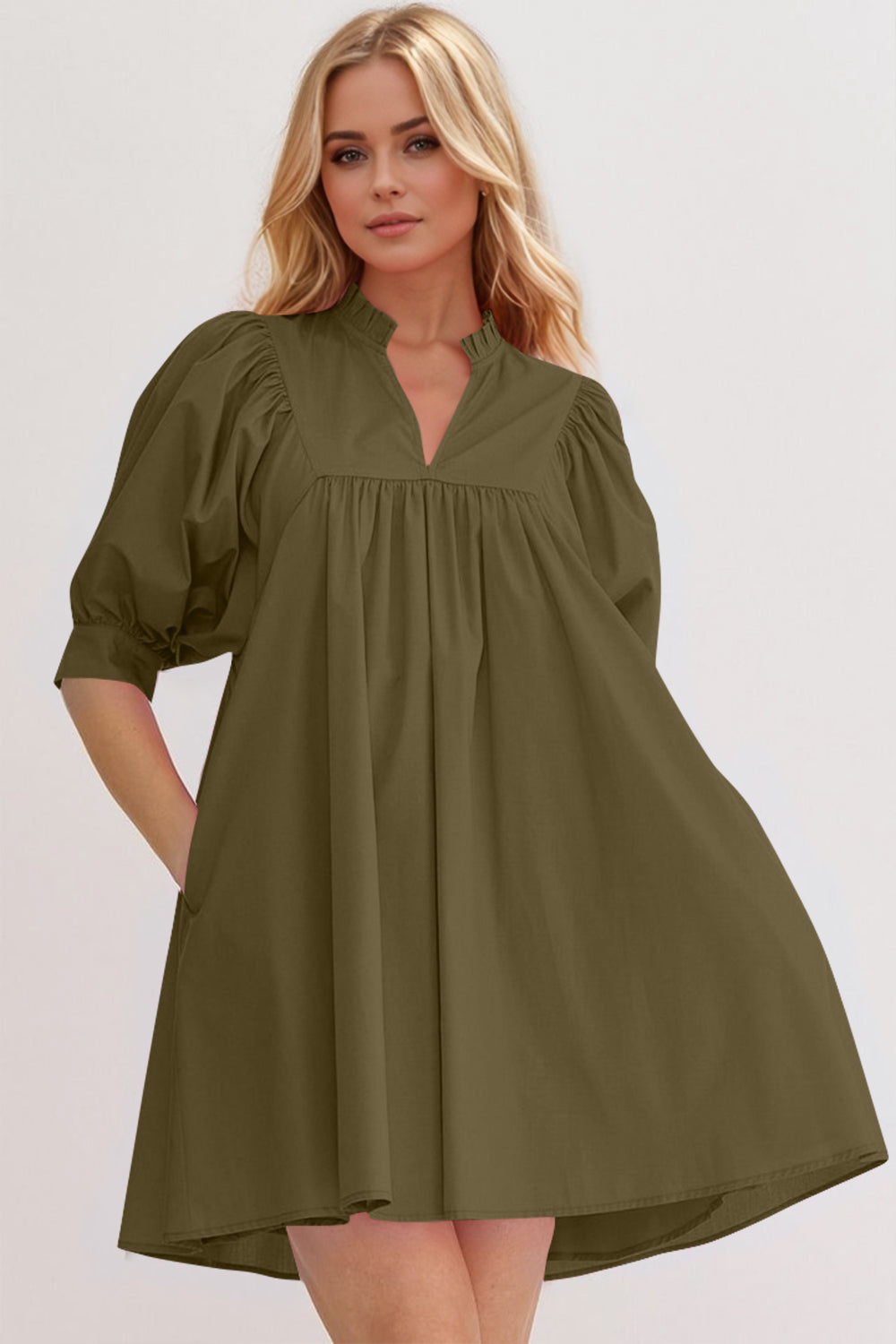 Pink Puff Sleeve Mini Dress Casual and Feminine Dress for Women Simple Classic Summer Dress