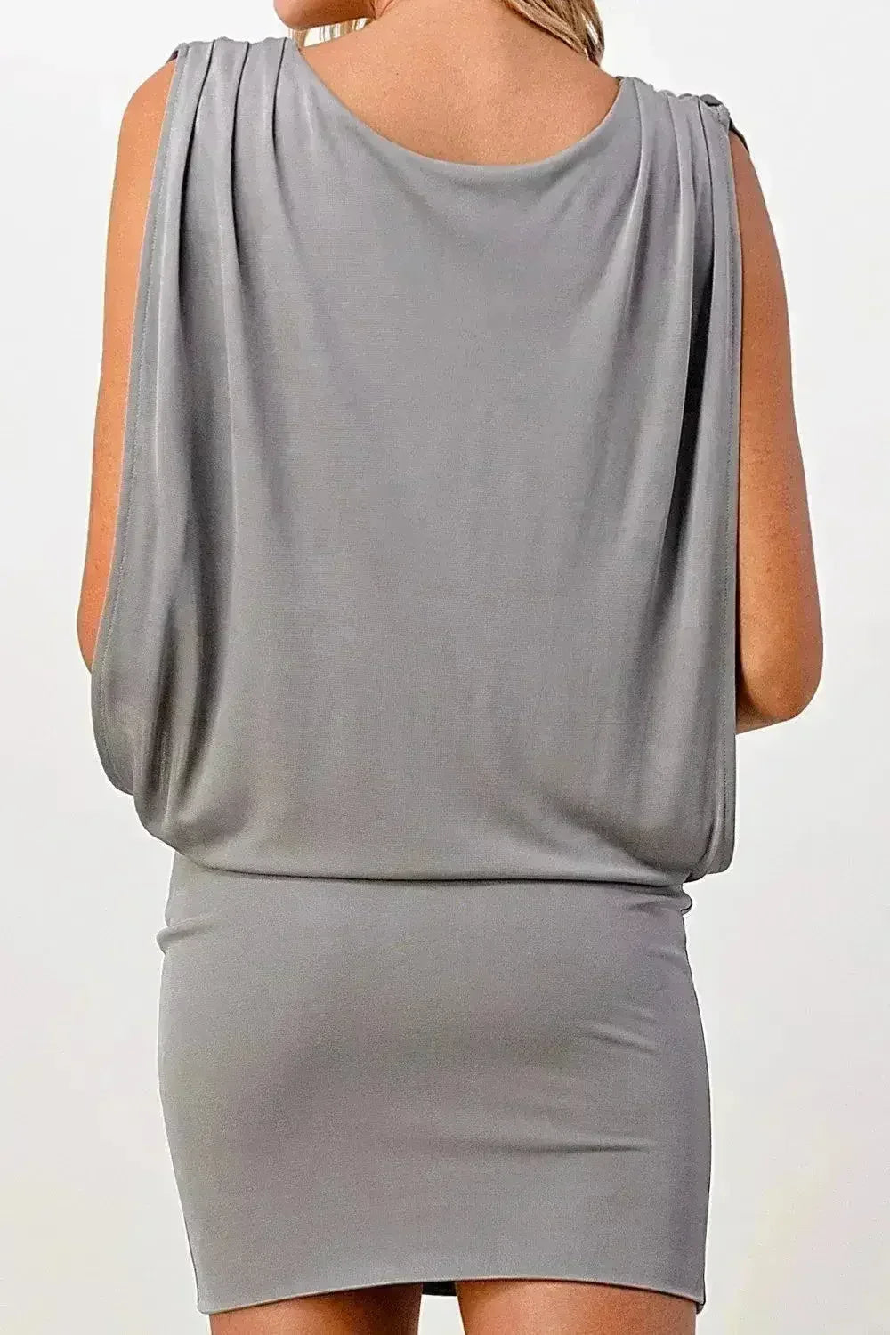 Sleeveless V-Neck Draped Mini Dress Banded - Femstylo
