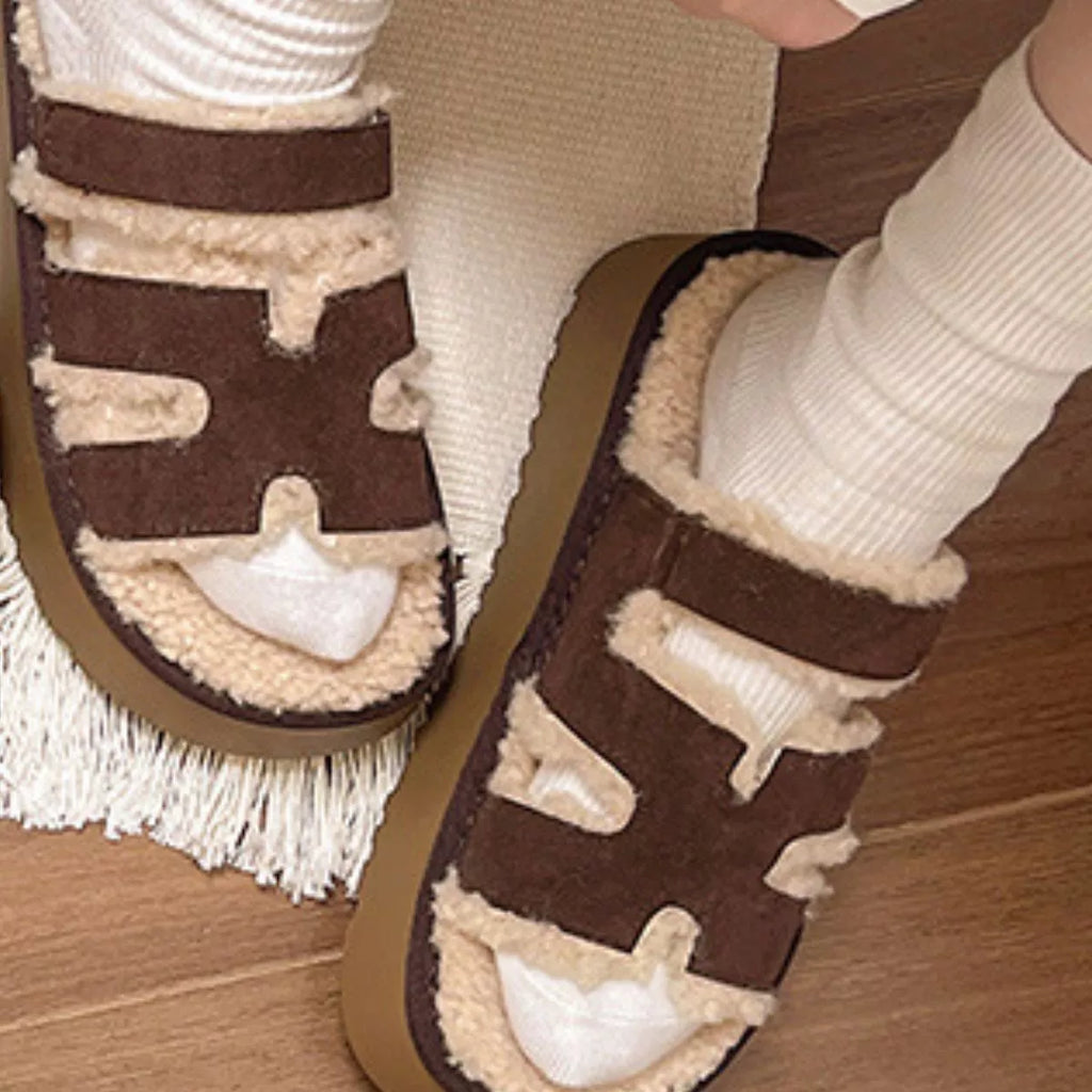 Fluffy Platform Velcro Slippers