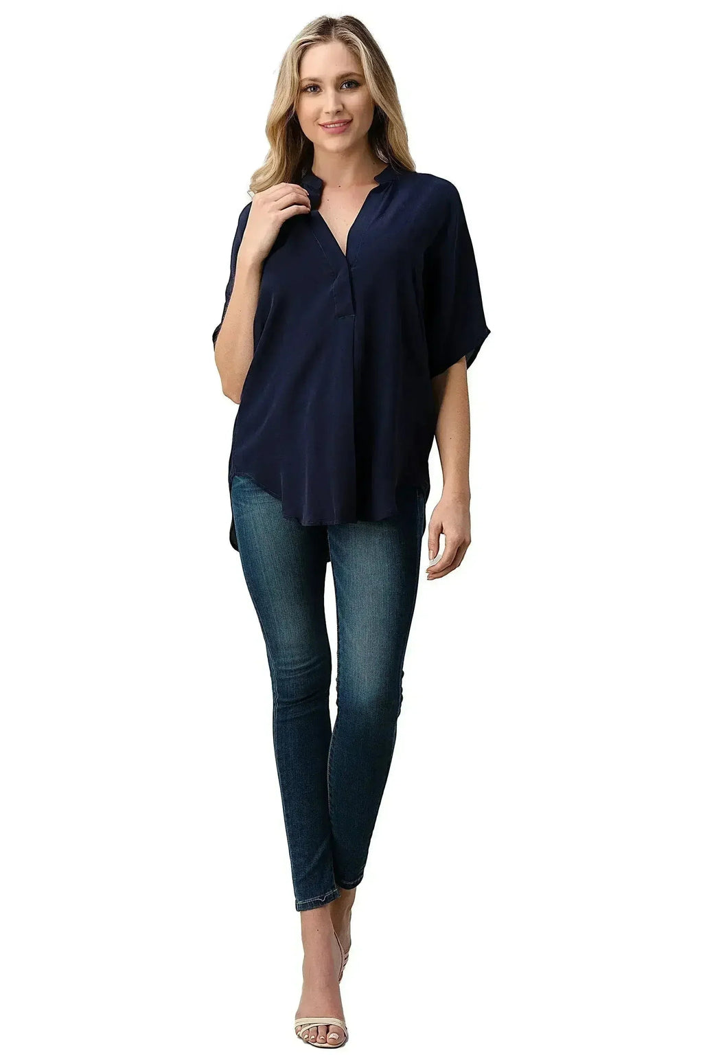 Dark Grey Silk Oversized Blouse – Effortless Dolman Sleeve Top | Femstylo