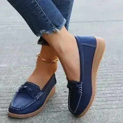 Wedge Heel Loafers - Woven PU Shoes | Femstylo
