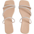 Gorglitter Womens 7.5 Tan Pink Rhinestone Open Toe Slide On Flat Sandal Shoes