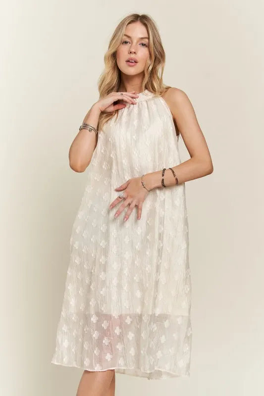 Applique Pearl Detail Grecian Neck Midi Dress For Women, Elegant Grecian Neck Dress with Applique Pearl Detailing for Formal Occasions & Galas