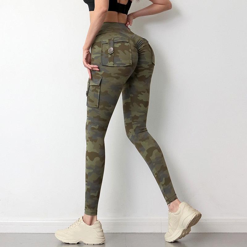 Camouflage Yoga Pants With Pockets Women Fitness Leggings Workout Sports Pocket Women Green Leggings Slim Skinny Gym Leggings Pants Push Up Elastic Slim Pants For Autumn And Winter