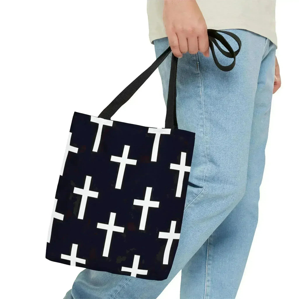 Large Tote Bag Black and White Seamless Cross Pattern